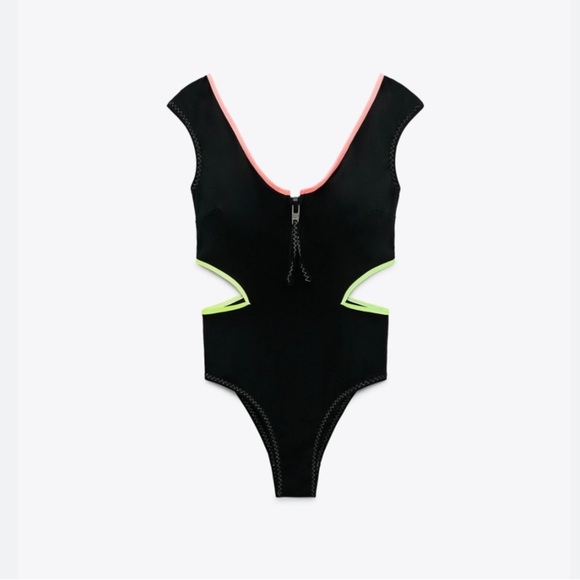 Zara Neon Cutout One Piece Swimsuit Size M - Picture 2 of 2